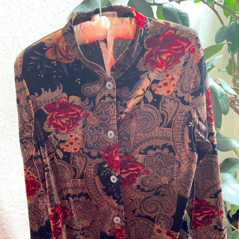 Gorgeous Velour Floral Button Up